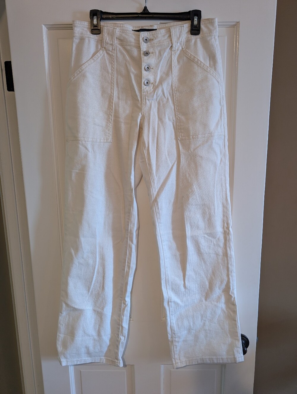 Women's White Button-Fly Straight Leg Pants